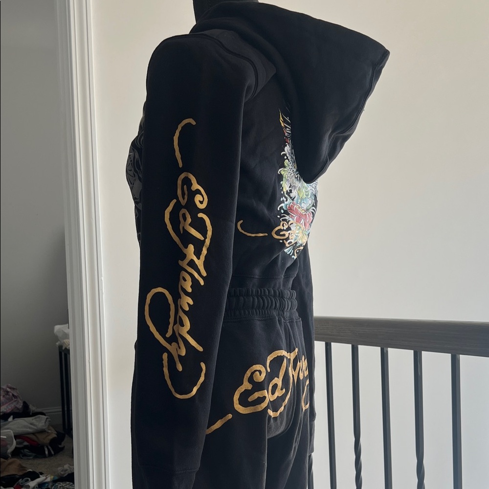 Ed Hardy Black and Gold Graphic Zip-Up and Sweatpants (Complete Outfit) - Picture 4 of 7